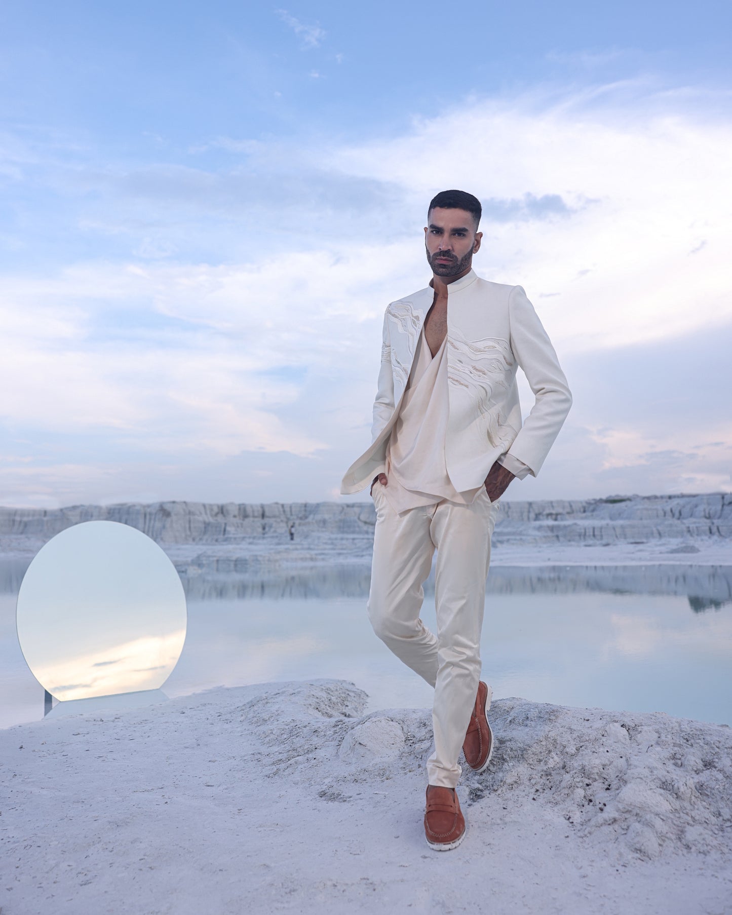 Embroidered short jacket set